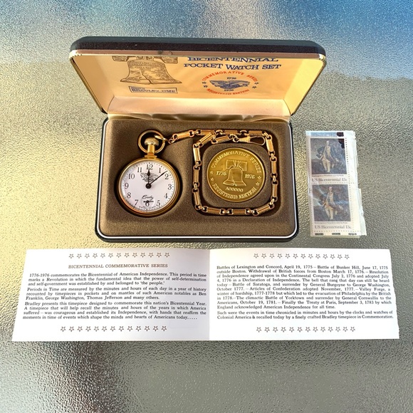 1976 Bicentennial Pocket Watch and U.S. Postage Stamps - Picture 3 of 14